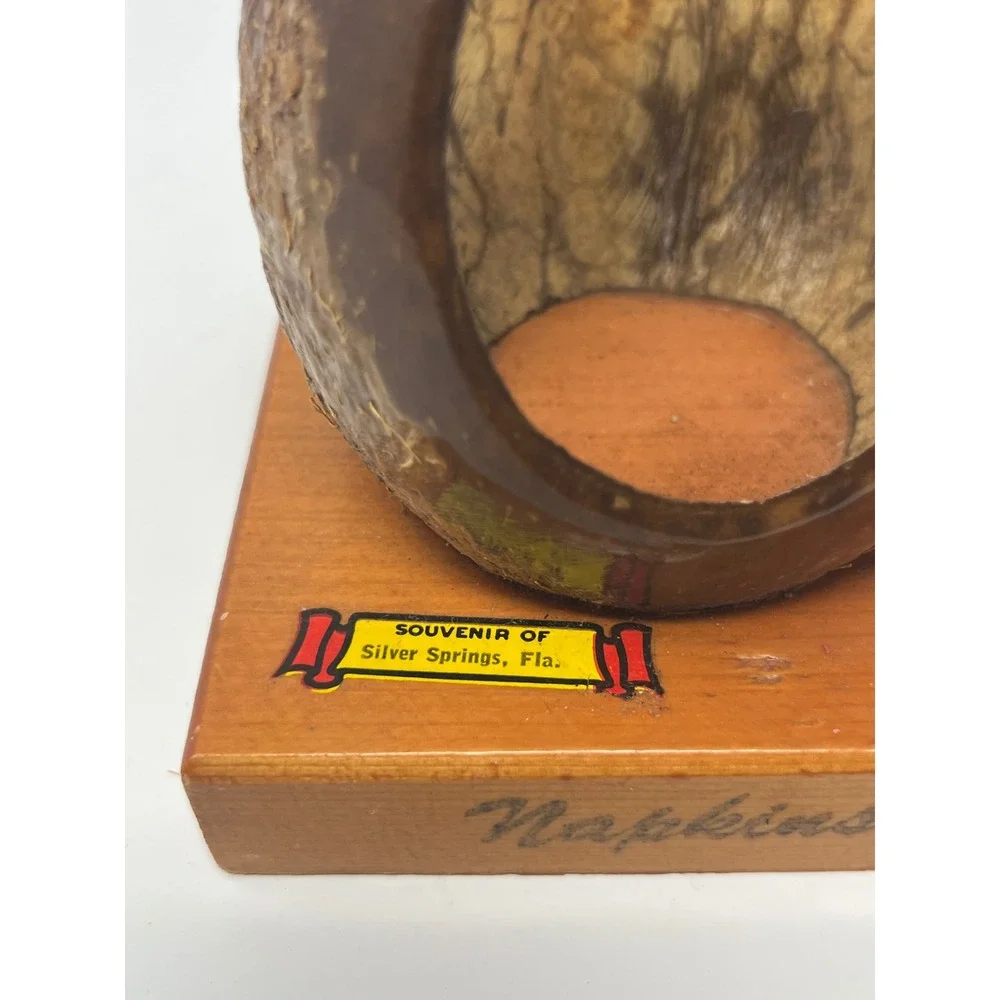 VTG Silver Springs Florida Coconut Shell Napkin Holder Tropical Tiki 3.5X3.5